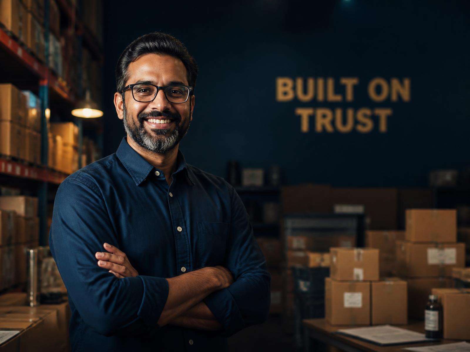 Small business owner standing in their warehouse